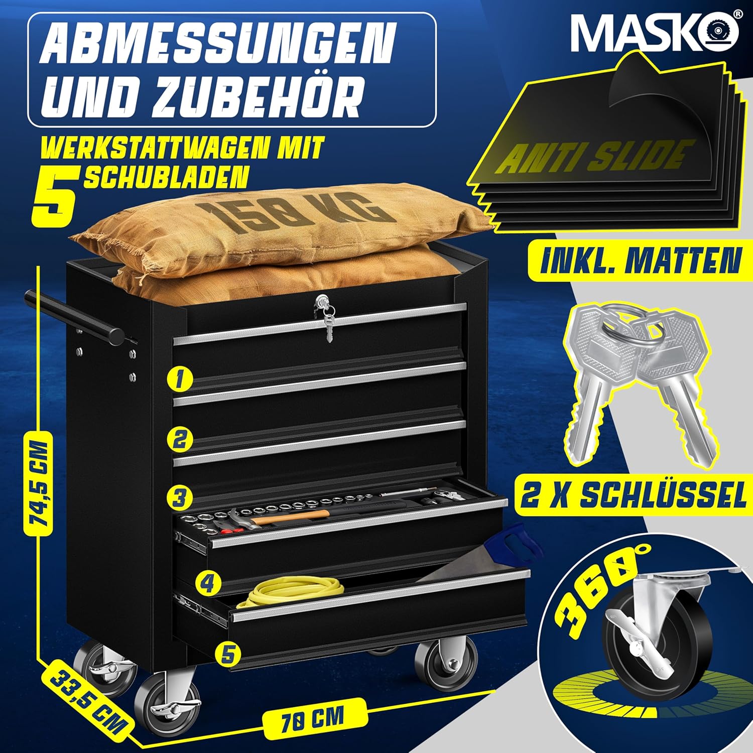 🔥 Angebote & Aktionen – Masko® Workshop Tool Trolley with 5 & 7 Compartments – Bild 2