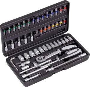 🚗 KFZ & Werkstatt – Connex Bit and socket spanner set, 52 pieces, sturdy plastic case, 1/4 inch, reversible ratchet with quick release function, for assembly and screwing, socket and bit set, COXB365010