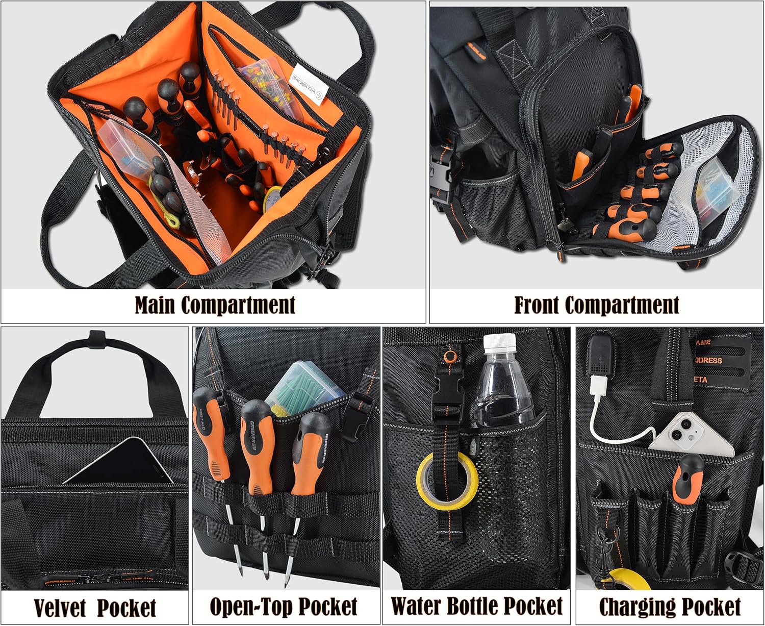 ⚡ Elektro & Technik – WELKINLAND Werkzeugrucksack mit 55 Taschen, Werkzeugtasche, Werkzeugtasche, Werkzeugrucksack, Elektriker-Rucksack, Werkzeugrucksack, Werkzeugrucksack, robust – Bild 6