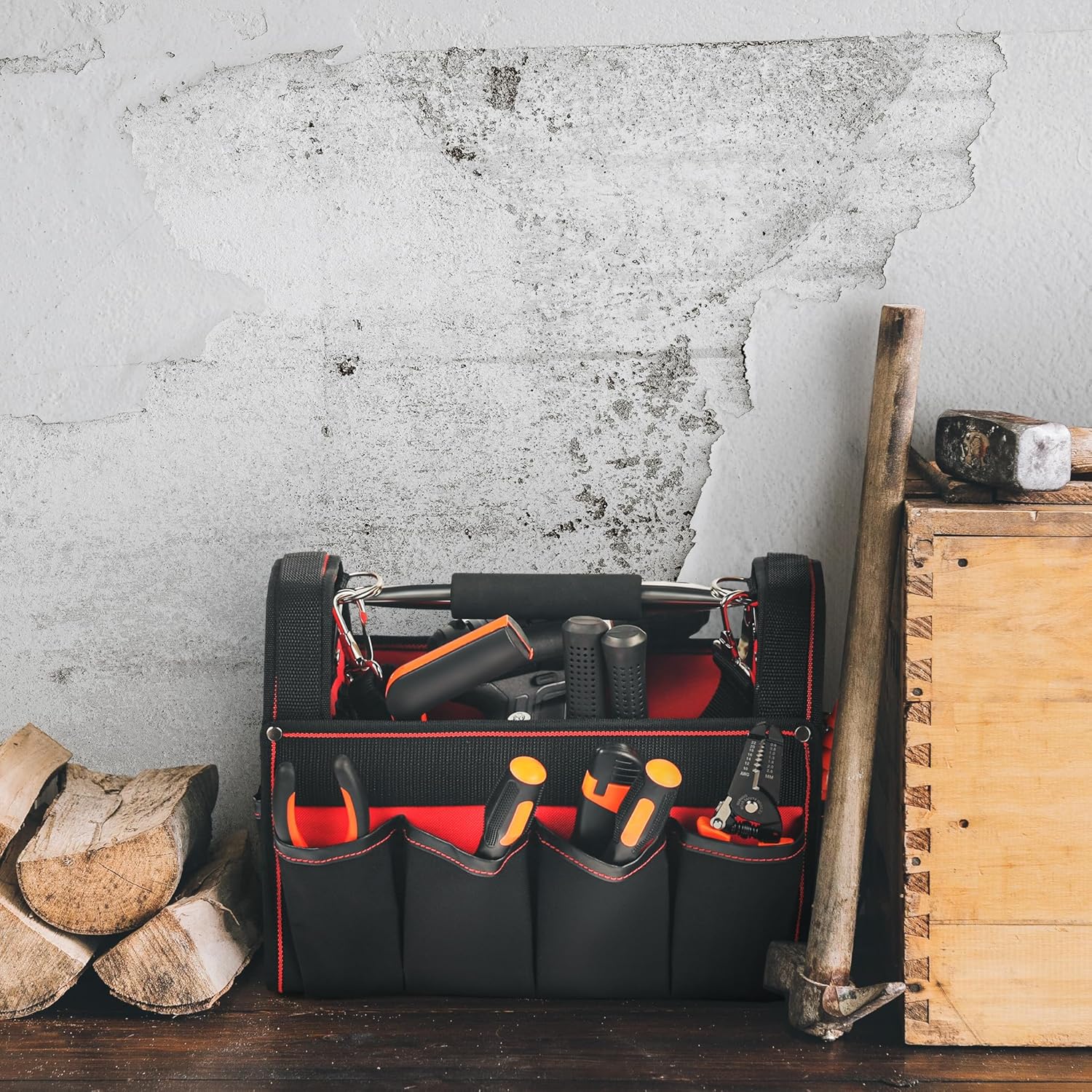 ⚒️ Bau & Montage – XL-Werkzeugtasche mit verstellbarem Schultergurt und Tragegriff, Innen- und Außentaschen – Bild 3