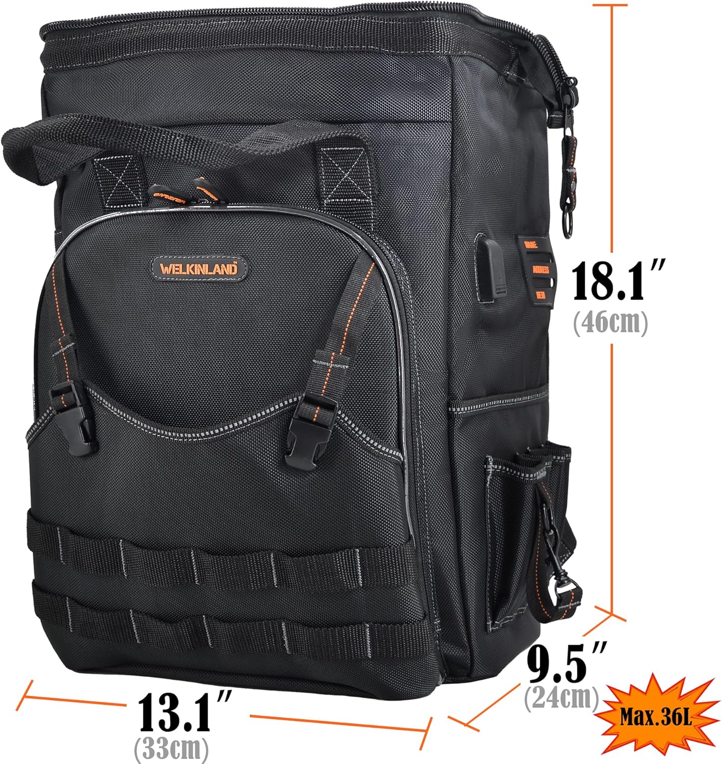 ⚡ Elektro & Technik – WELKINLAND Werkzeugrucksack mit 55 Taschen, Werkzeugtasche, Werkzeugtasche, Werkzeugrucksack, Elektriker-Rucksack, Werkzeugrucksack, Werkzeugrucksack, robust – Bild 7