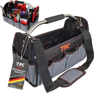 ⚒️ Bau & Montage – YPC Carrier XL Werkzeugkorb – Tragbare Werkzeugtasche mit stabilem Boden, wasserdicht, reißfest, faltbar, Schultergurt mit Polster & Metallgriff, grau/schwarz, 40,5 x 30 x 19,5 cm – 20 kg Tragkraft