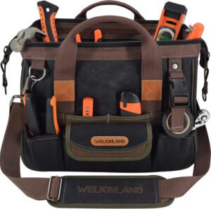 ⚡ Elektro & Technik – Werkzeugtasche aus Segeltuch mit 30 Fächern, 35,6 cm, robuste Werkzeugtaschen aus gewachstem Segeltuch für Elektriker und Männer