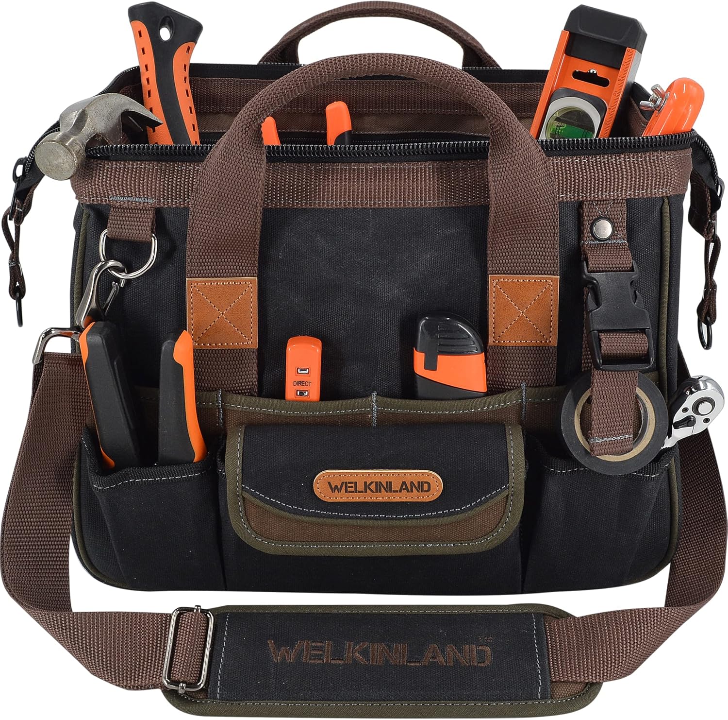 ⚡ Elektro & Technik – Werkzeugtasche aus Segeltuch mit 30 Fächern, 35,6 cm, robuste Werkzeugtaschen aus gewachstem Segeltuch für Elektriker und Männer