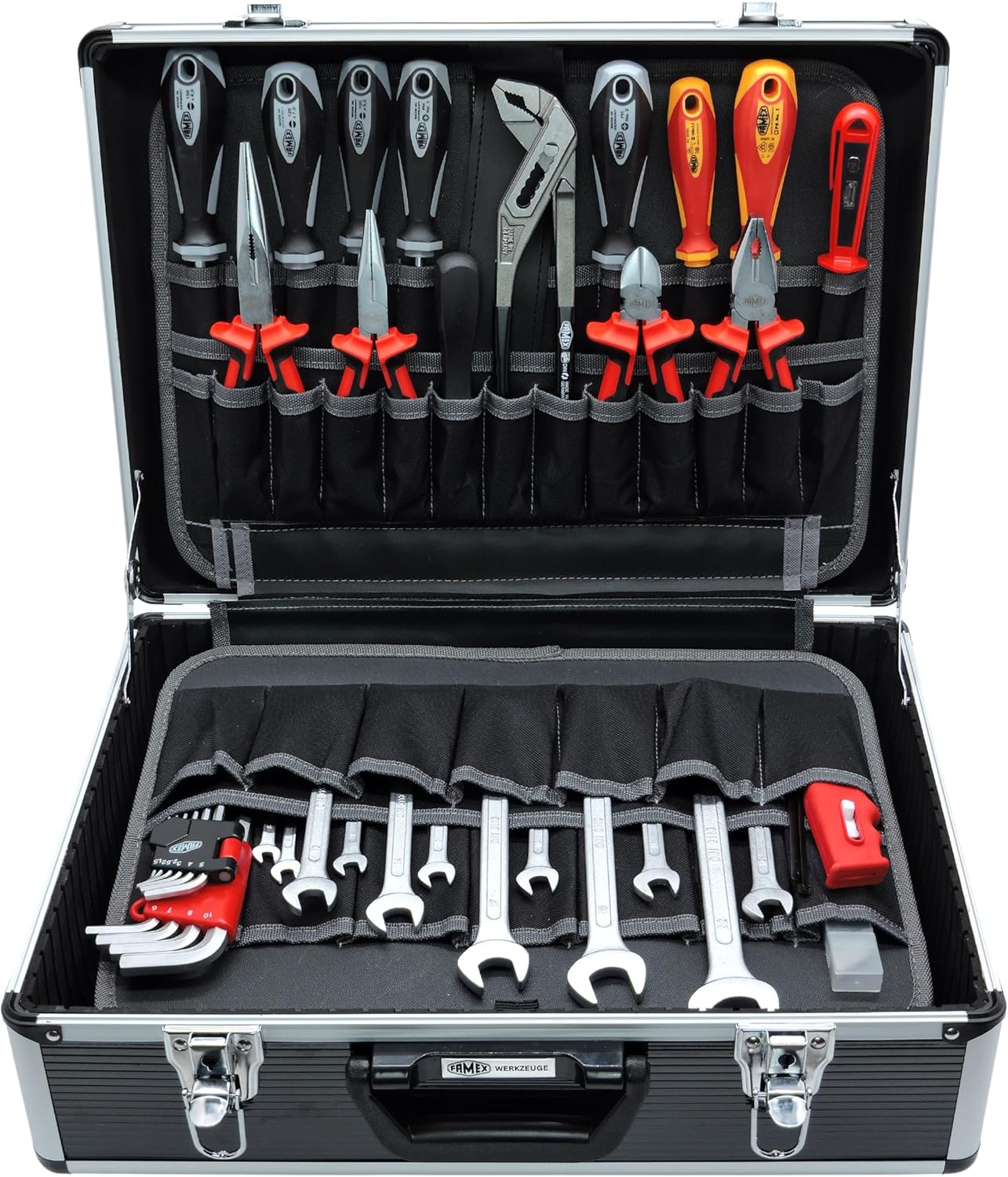 🔥 Angebote & Aktionen – FAMEX 449-93 Tool Box in Aluminium Case, Universal Tool Set, Filled Tool Set, 56 Insert Compartments for Pliers, Screwdrivers, Combination Spanner and much more – Bild 3