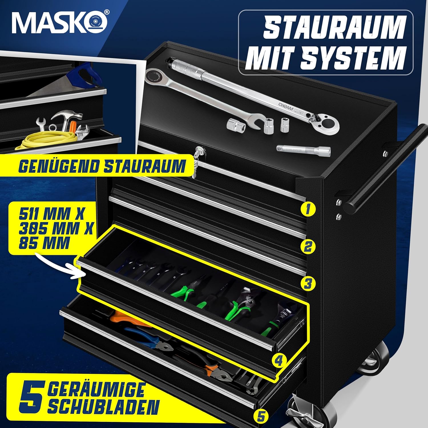 🔥 Angebote & Aktionen – Masko® Workshop Tool Trolley with 5 & 7 Compartments – Bild 4