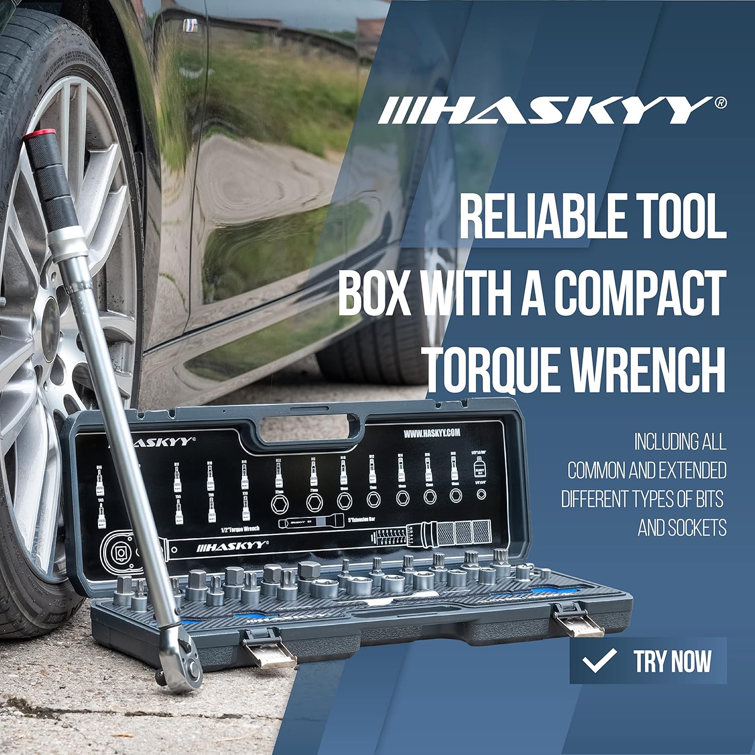 🚗 KFZ & Werkstatt – HASKYY Torque Wrench Set 1/2 Inch 50-350 Nm Car with Many Accessories such as Extension Rod, Bits, Nut Inserts, Adapter – Bild 6