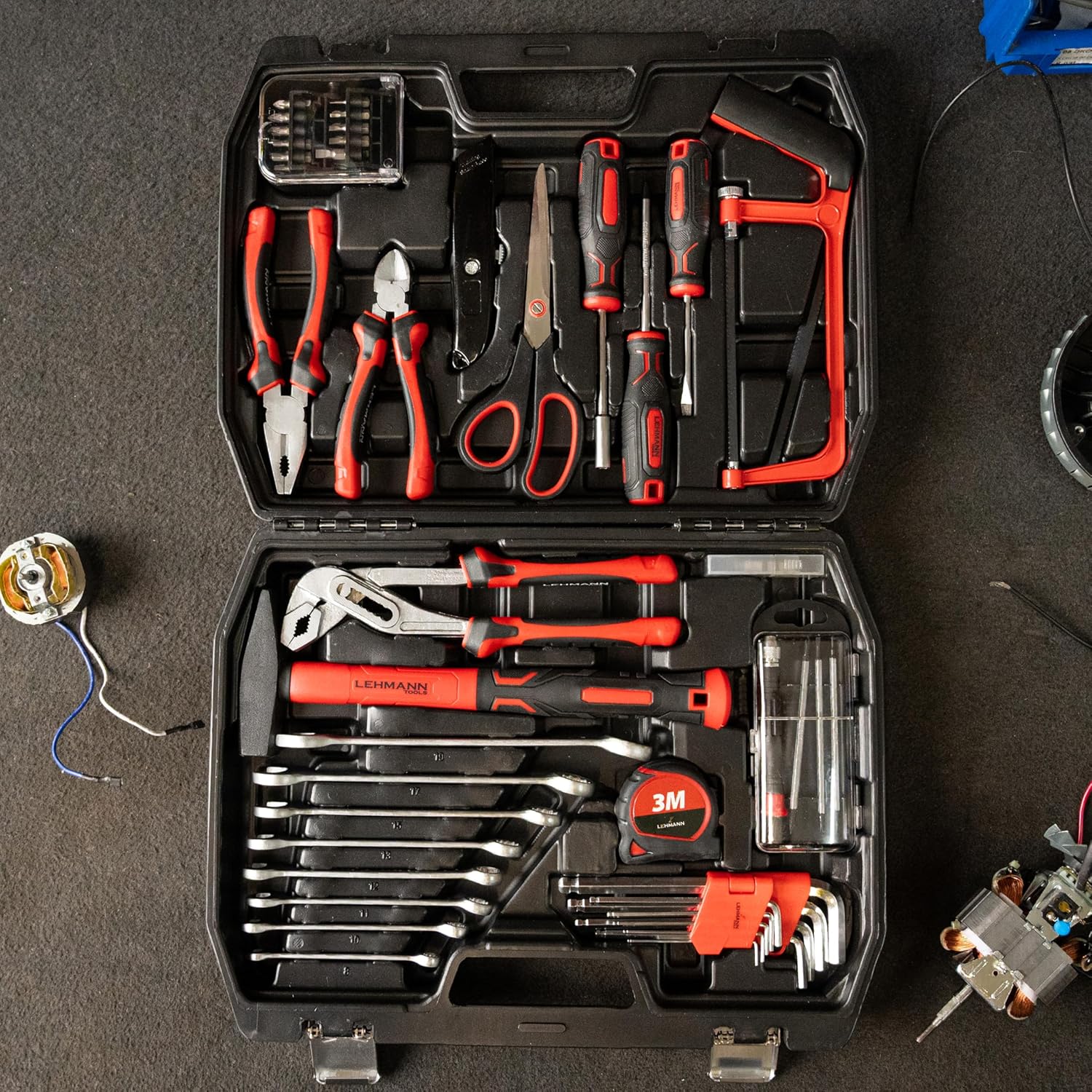 🔥 Angebote & Aktionen – LEHMANN Tool Set 65 Pieces - Plastic Case with Carry Handle - Tools with Rubberised Handle - Tool Box Including Wrench, Hammer, Pliers - Tool Set for Workshop and Household – Bild 2