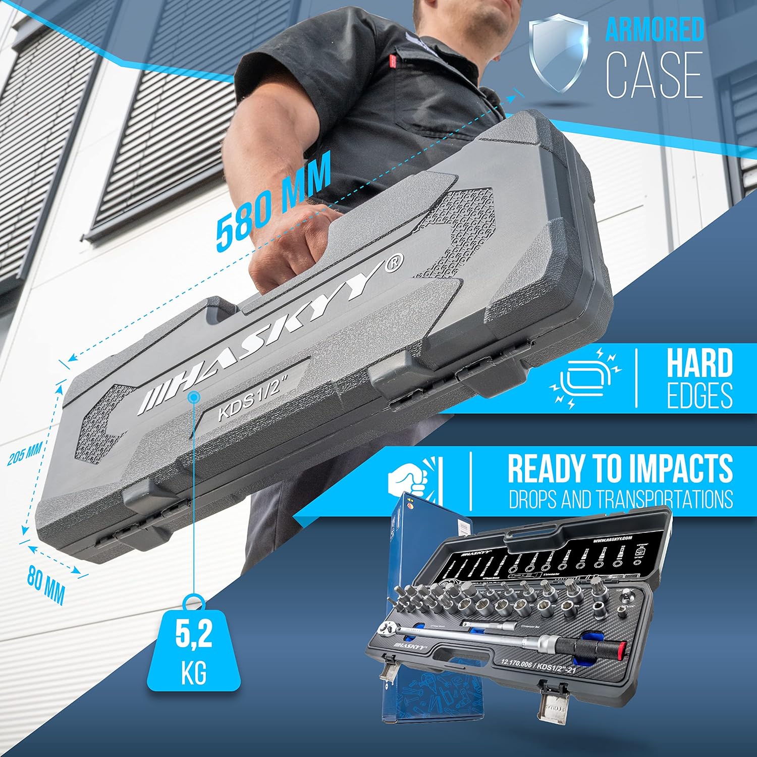🚗 KFZ & Werkstatt – HASKYY Torque Wrench Set 1/2 Inch 50-350 Nm Car with Many Accessories such as Extension Rod, Bits, Nut Inserts, Adapter – Bild 7
