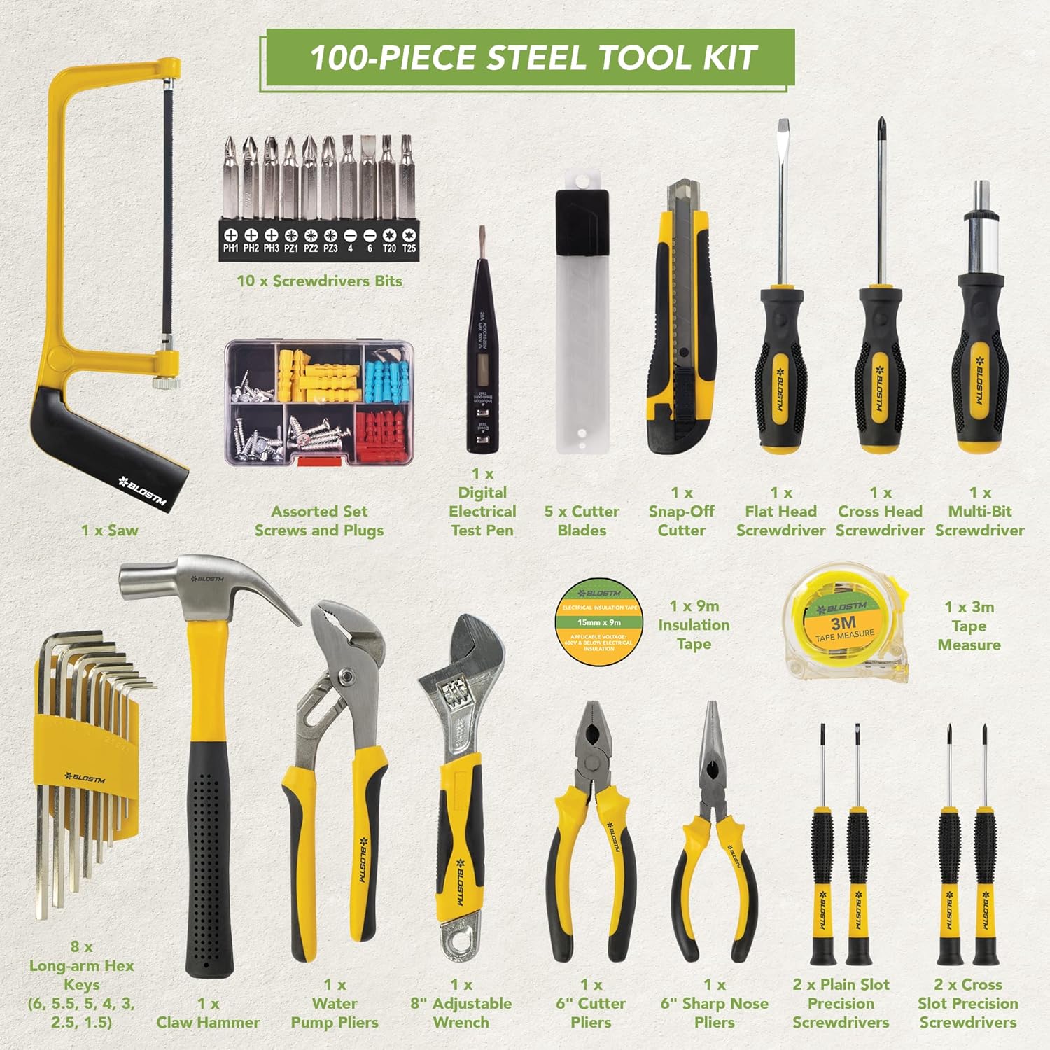🔥 Angebote & Aktionen – BLOSTM Filled Tool Box 100 Pieces - Tool Set, Tool Box Filled with Essential Hand Tool for DIY - Large Household Tool Set with Hammer, Pliers, Screwdriver Set – Bild 2