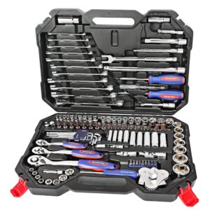 🚗 KFZ & Werkstatt – WORKPRO 123PC Mechanic Tool Set including 1/4" 1/2" 3/8" Drive Socket Set, Quick Release Ratchet Wrench, Combination Spanners, Ratchet Screwdriver Bit Set, Hex Key in Storage Box