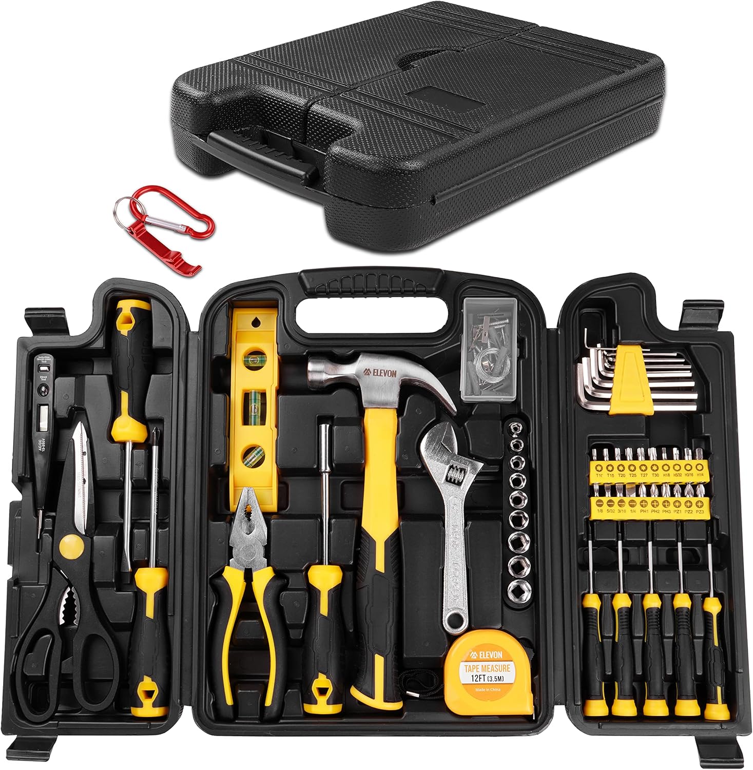 🔥 Angebote & Aktionen – Elevon 94-Piece Yellow Household Tool Set, Tool Set with Storage Box, DIY Basic Tool Set, with Two Additional Accessories, Suitable for Home, Office, School and Furniture