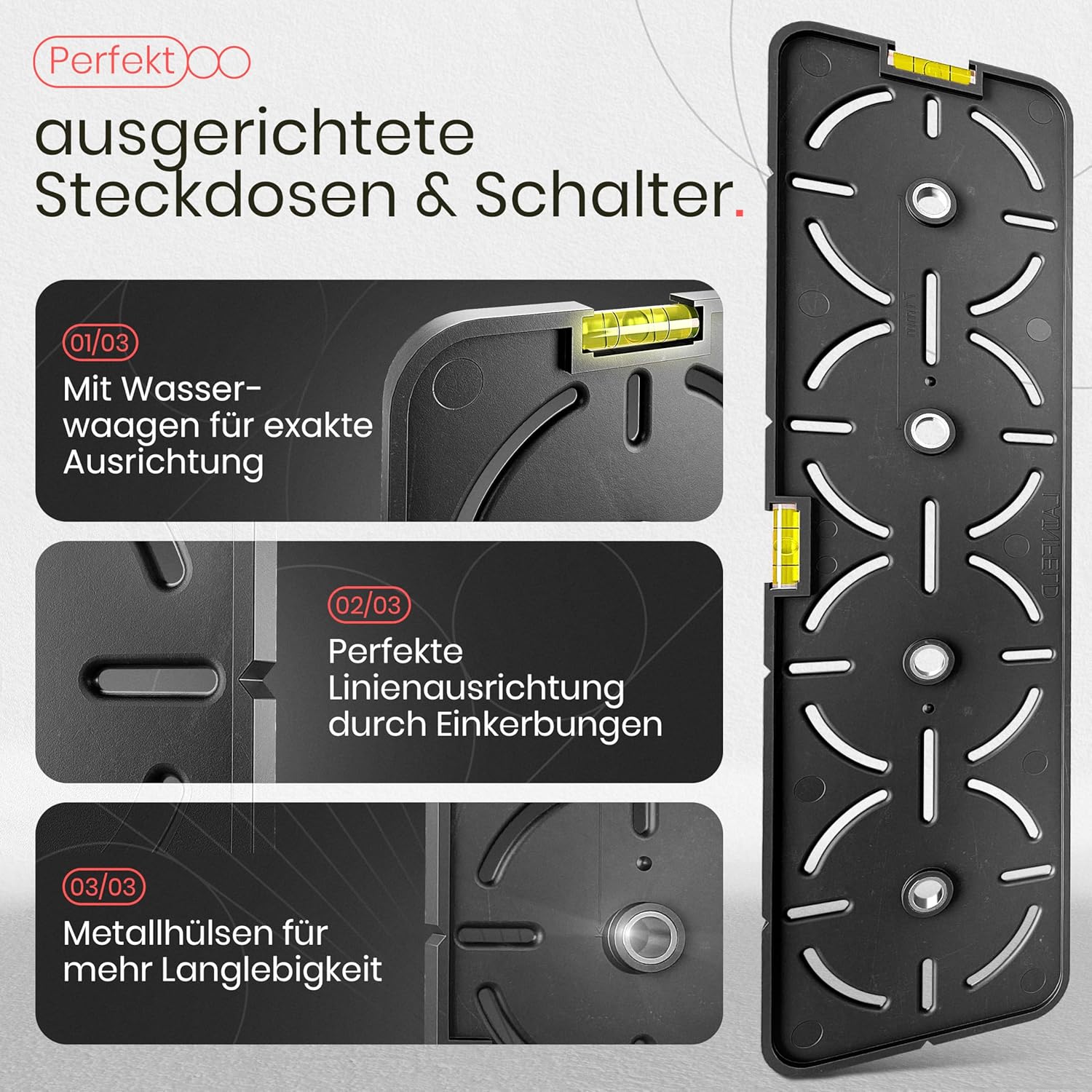 ⚡ Elektro & Technik – Bohrschablone für Steckdosen, inkl. Wasserwaage, Elektriker, Wasserwaage für Steckdose, Unterputzdose, Hohlwanddose, Rohbauschablone – Bild 6