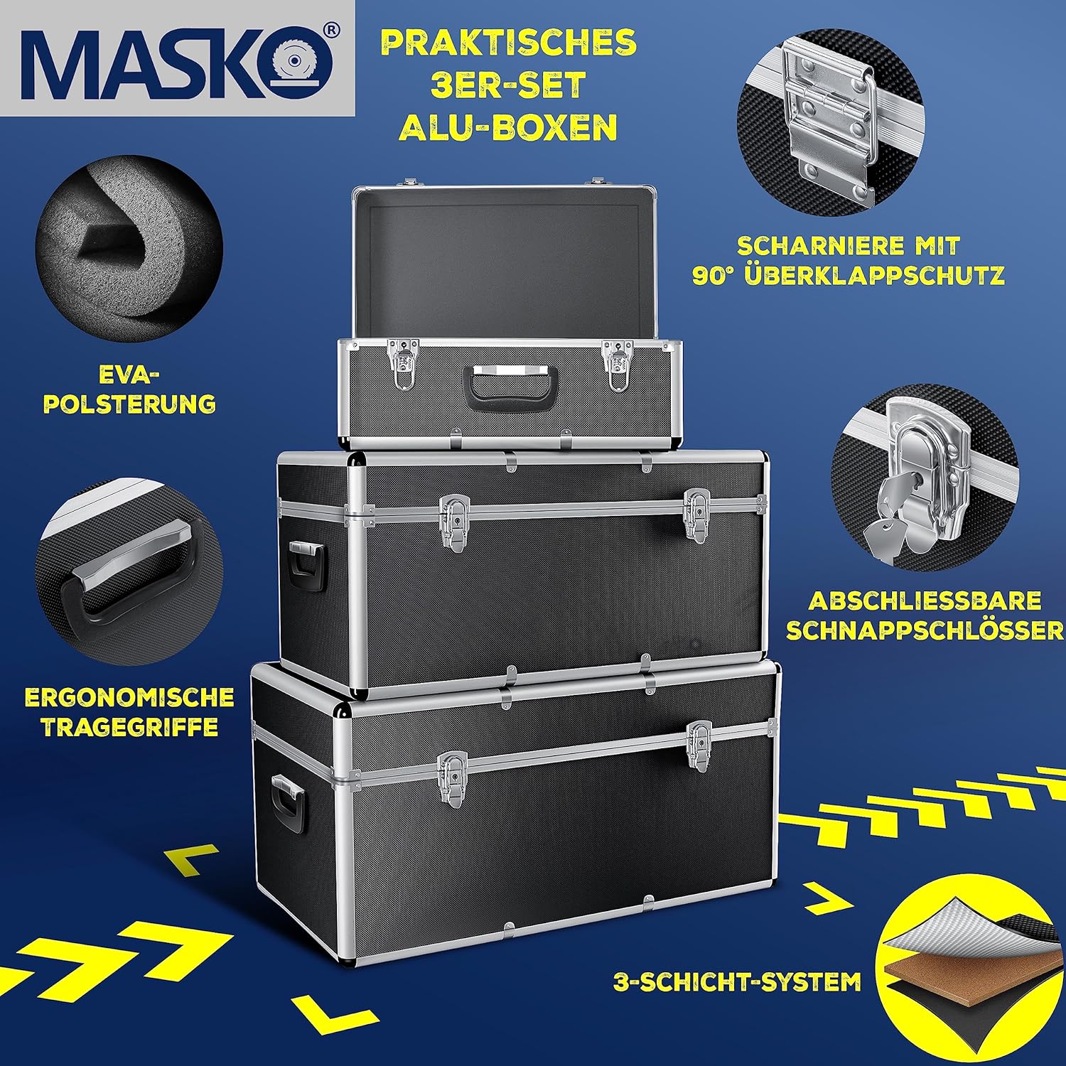 ⚡ Elektro & Technik – Masko® 3er-Set Aluminium-Transport-Aufbewahrungsboxen, Werkzeugkiste – Bild 2
