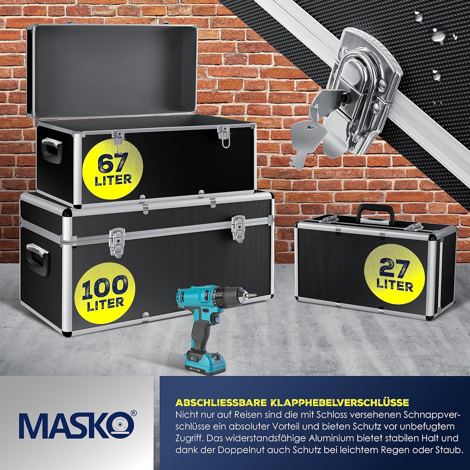 ⚡ Elektro & Technik – Masko® 3er-Set Aluminium-Transport-Aufbewahrungsboxen, Werkzeugkiste – Bild 6