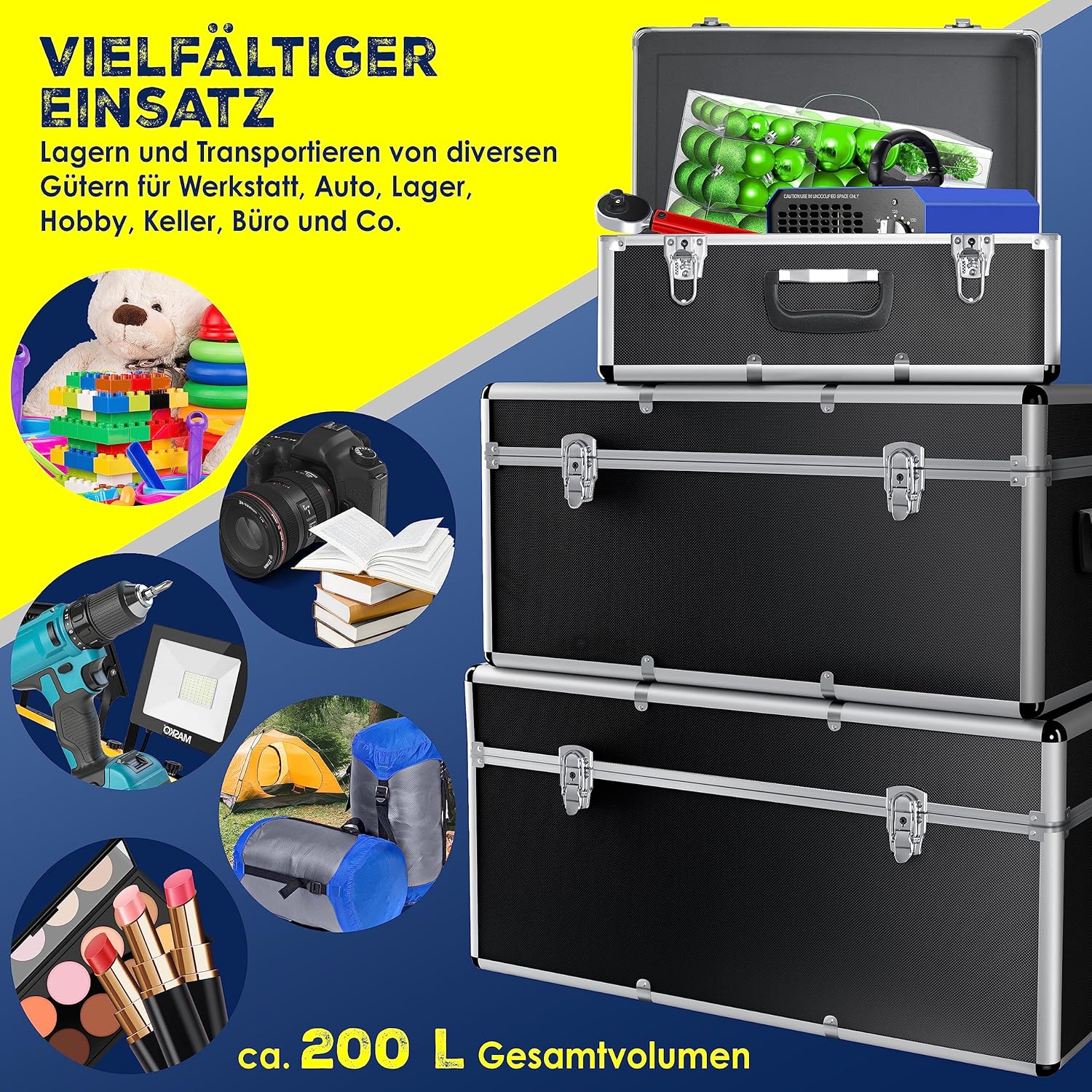 ⚡ Elektro & Technik – Masko® 3er-Set Aluminium-Transport-Aufbewahrungsboxen, Werkzeugkiste – Bild 9