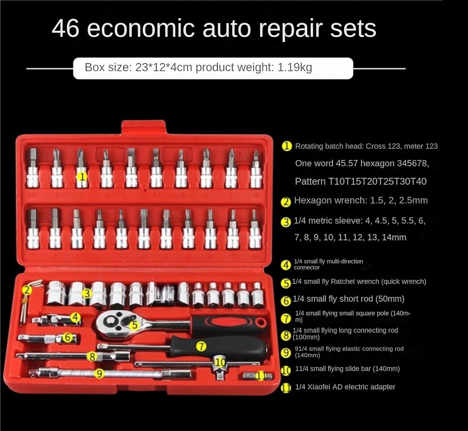 🚗 KFZ & Werkstatt – Kfz Werkzeug Maulschlüssel, Steckschlüssel, Ratschenschlüssel, Hülsenschlüsselsätze, Schraubenschlüsselsätze, Autoreparatur, Heimwerkzeuge Werkzeugkoffer(Black) – Bild 2