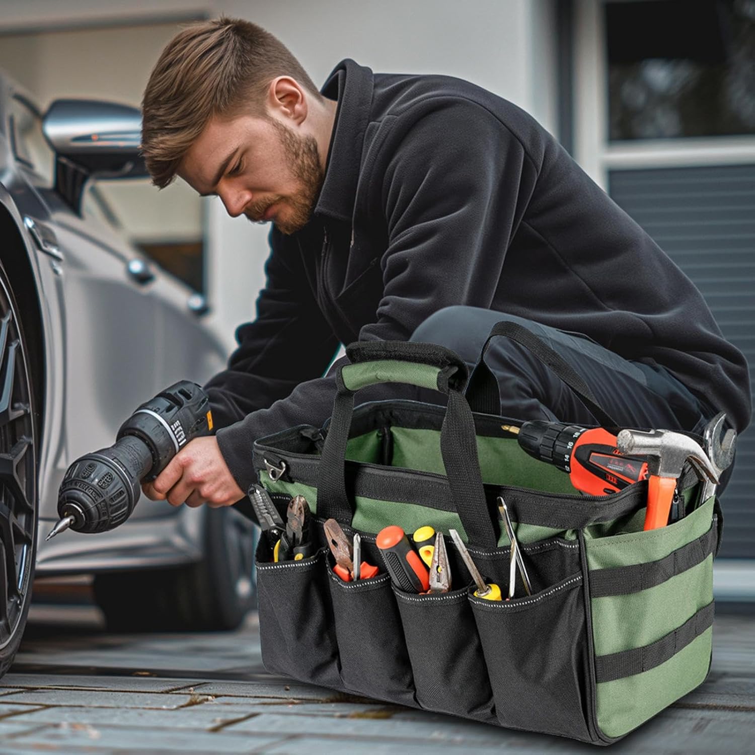 🔥 Angebote & Aktionen – Werkzeugtasche - 16-Taschen Tragbare Tragetasche | Werkzeugkoffer mit Reißverschluss | Für Vater Mechaniker Klempner Werkstatt Bau Schraubendreher Schraubenschlüssel – Bild 7