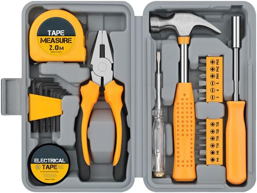⚡ Elektro & Technik – 24-teiliges Haushalts-DIY-Werkzeugset mit Bits, Tragbarer Werkzeugkasten für die Reparatur zu Hause, Elektrische Wartung, Gelb