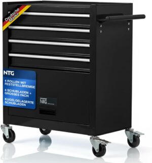 🚗 KFZ & Werkstatt – NTG Workshop Trolley 4 Drawers + Large Compartment – Empty – Ball Bearing Drawers – Transport Lock – 2 Wheels with Parking Brake – Tool Trolley – Perfect Workshop Organisation