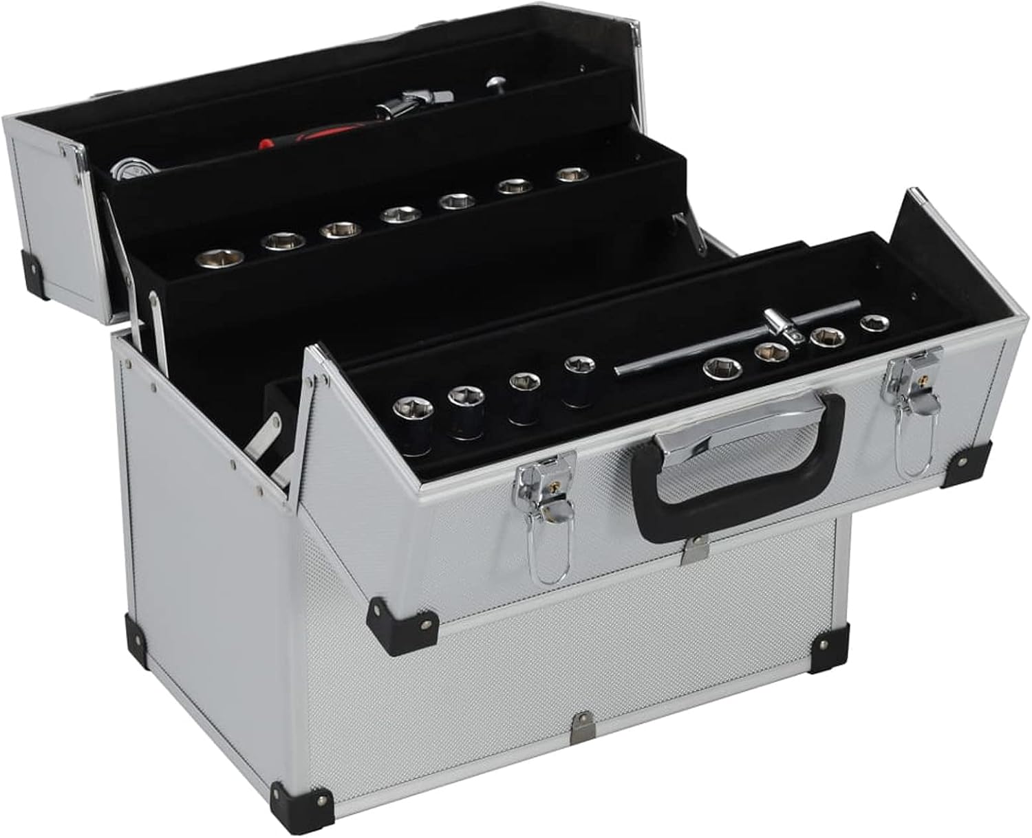 🚗 KFZ & Werkstatt – BaraSh Tool Box 38 x 22.5 x 34 cm Silver Aluminium Car Tool Box Socket Set Socket Set – Bild 2