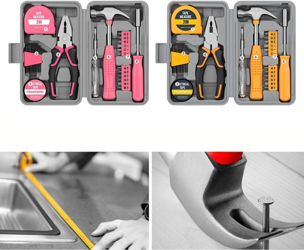 ⚡ Elektro & Technik – 24-teiliges Haushaltswerkzeugset mit Stahlbandmaß, Inbusschlüssel und Spannungsprüfer für Reparaturen zu Hause, Heimwerkerprojekte und Elektroarbeiten (Rosa) – Bild 3