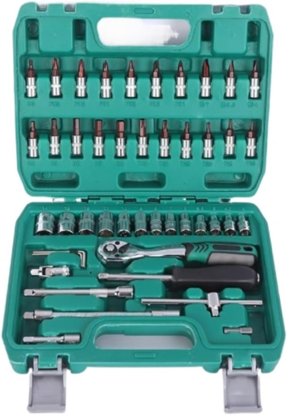 🚗 KFZ & Werkstatt – Car Tool 46-Piece Socket Set with Ratchet, Universal Joint, Torx Bit Socket for Car Household Repairs Tool Box (Green)