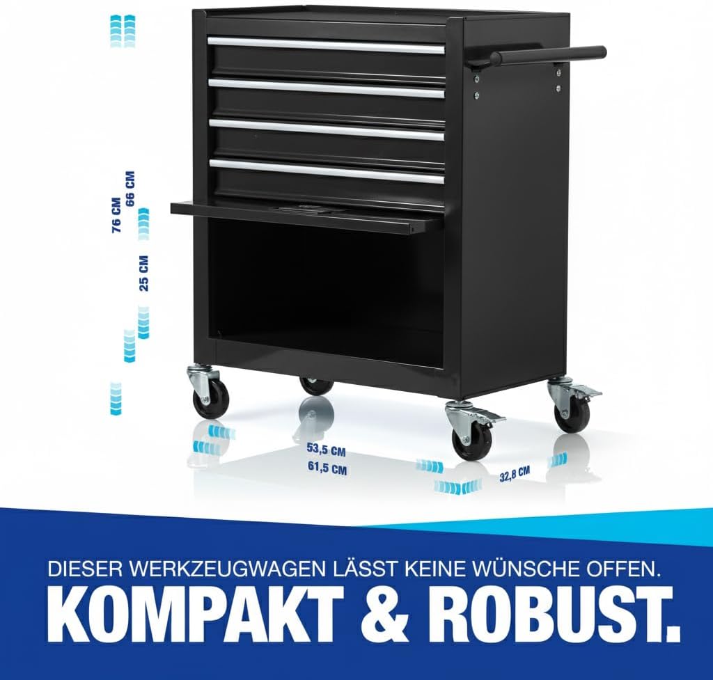 🚗 KFZ & Werkstatt – NTG Workshop Trolley 4 Drawers + Large Compartment – Empty – Ball Bearing Drawers – Transport Lock – 2 Wheels with Parking Brake – Tool Trolley – Perfect Workshop Organisation – Bild 3