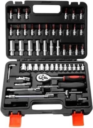 🚗 KFZ & Werkstatt – Car Tool 53-Piece Ratchet Wrench Set for Home, Car, Bike, Garage, Trunk, with Plastic Tool Box Tool Box