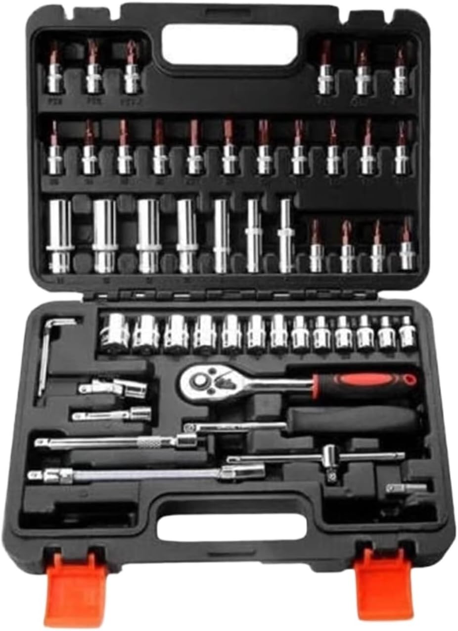 🚗 KFZ & Werkstatt – Car Tool 53-Piece Ratchet Wrench Set for Home, Car, Bike, Garage, Trunk, with Plastic Tool Box Tool Box