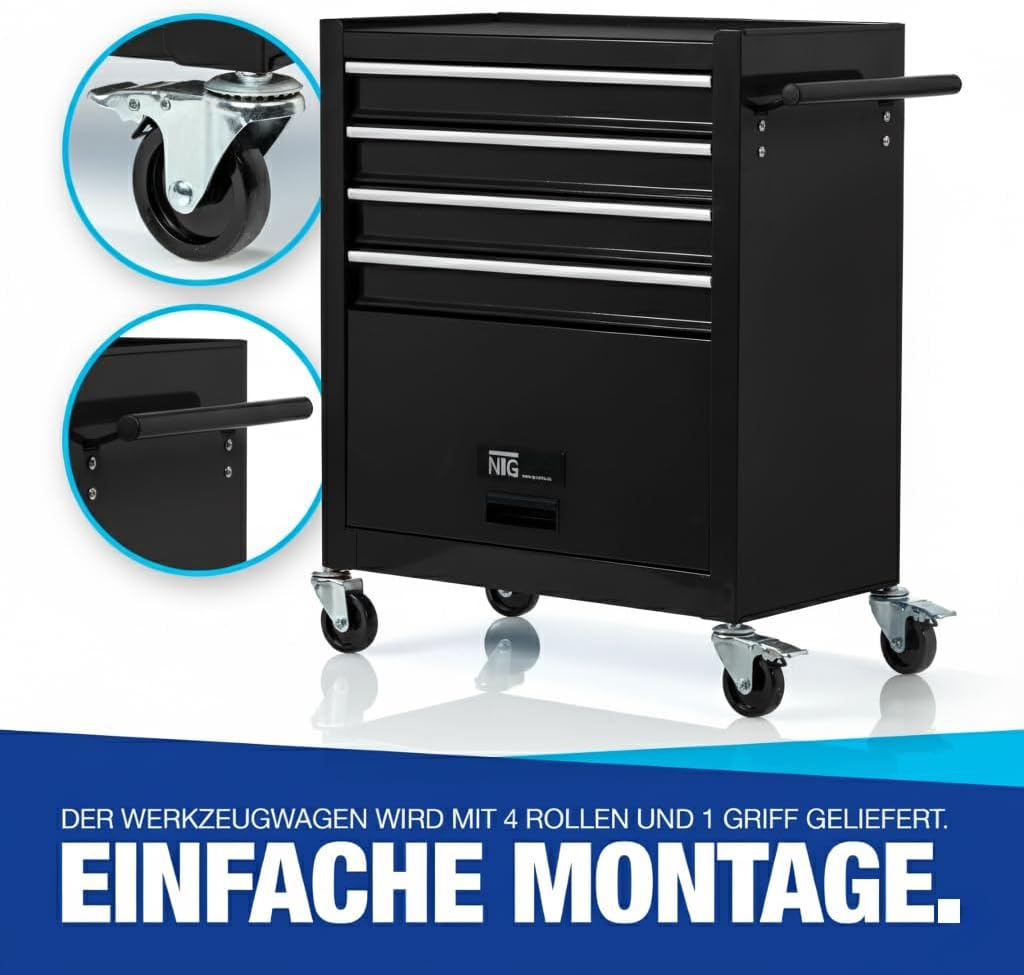 🚗 KFZ & Werkstatt – NTG Workshop Trolley 4 Drawers + Large Compartment – Empty – Ball Bearing Drawers – Transport Lock – 2 Wheels with Parking Brake – Tool Trolley – Perfect Workshop Organisation – Bild 4