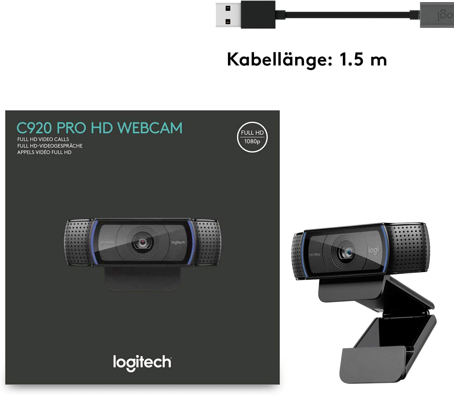 🔥 Angebote & Aktionen – Logitech C920 HD PRO webcam, Full HD 1080p, 78 ° field of view, autofocus, clear stereo sound, exposure compensation, USB port for Skype, FaceTime, hangouts, etc. PC / Mac / ChromeOS / Android - Black – Bild 11