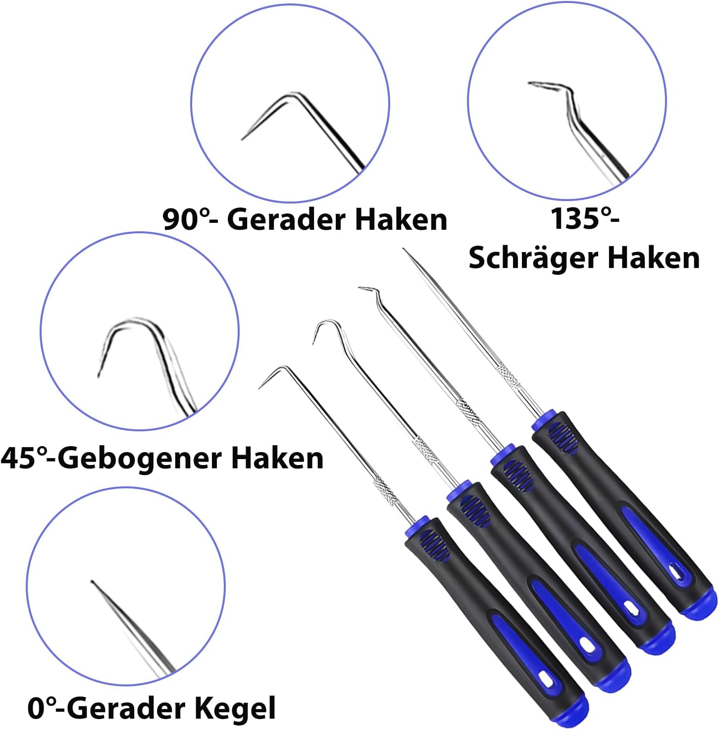 🚗 KFZ & Werkstatt – 8-Piece Precision Hook Car Tool, Mini Pick and Hook Set, Zinc Alloy + Rubber Handle, Long + Short Professional Hook Set, O Ring Puller, for Car Repair (Blue/Black 1) – Bild 6