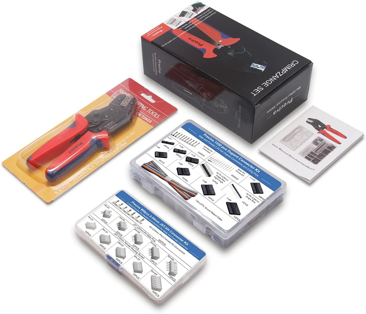 ⚡ Elektro & Technik – Preciva Crimpzange Dupont-Stecker-Set, 1550 x 2,54 mm Dupont-Stecker und Crimpstifte, 460 x 2,54 mm JST-XH JST-Stecker-Set, Crimpkontakte und Buchsengehäuse, Crimpzange für 0,1–1 mm² – Bild 7