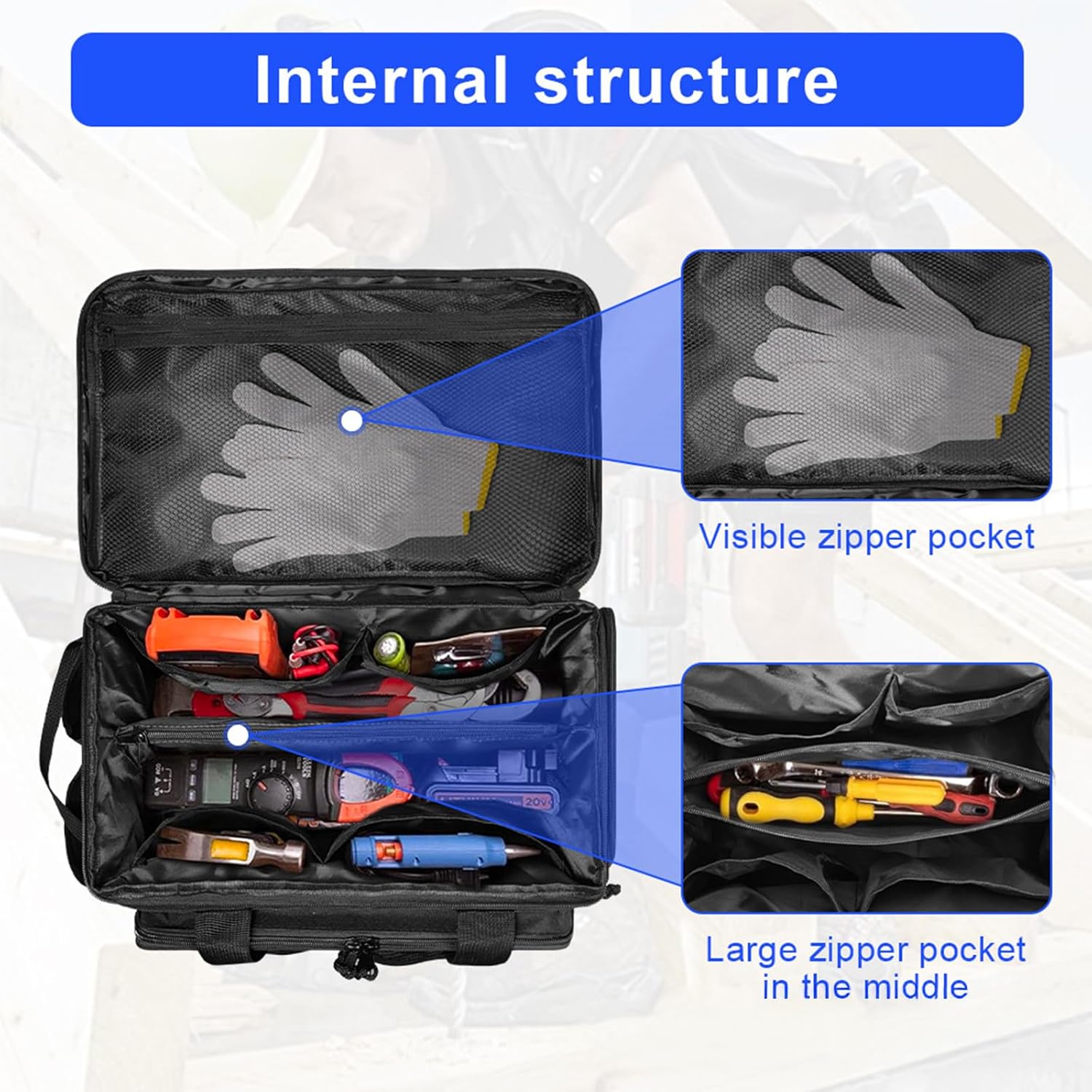 🔥 Angebote & Aktionen – Tool Bag for Men, Tool Box Organizer with Anti-Friction and Thick Padded Base, Multifunctional Work Bag Tool Storage, Organizer Bag for Repair Man, Electrician – Bild 3