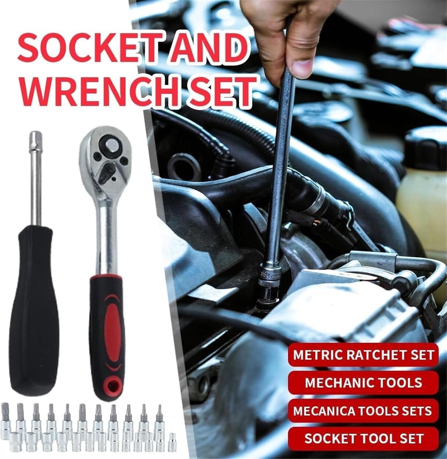 🚗 KFZ & Werkstatt – Car Tool 46-Piece Socket Set 1/4 Inch Socket Set with Ratchet Drive for Car Repair and Home Use Tool Box – Bild 5