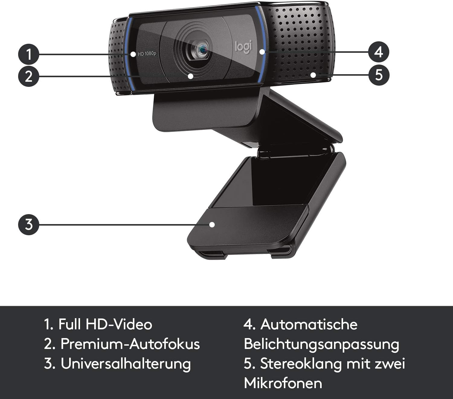 🔥 Angebote & Aktionen – Logitech C920 HD PRO webcam, Full HD 1080p, 78 ° field of view, autofocus, clear stereo sound, exposure compensation, USB port for Skype, FaceTime, hangouts, etc. PC / Mac / ChromeOS / Android - Black – Bild 7