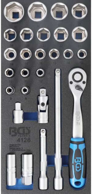 🚗 KFZ & Werkstatt – BGS 4126 Tool Tray 1/3 Socket Set 1/2" 27-Pieces, Multicoloured