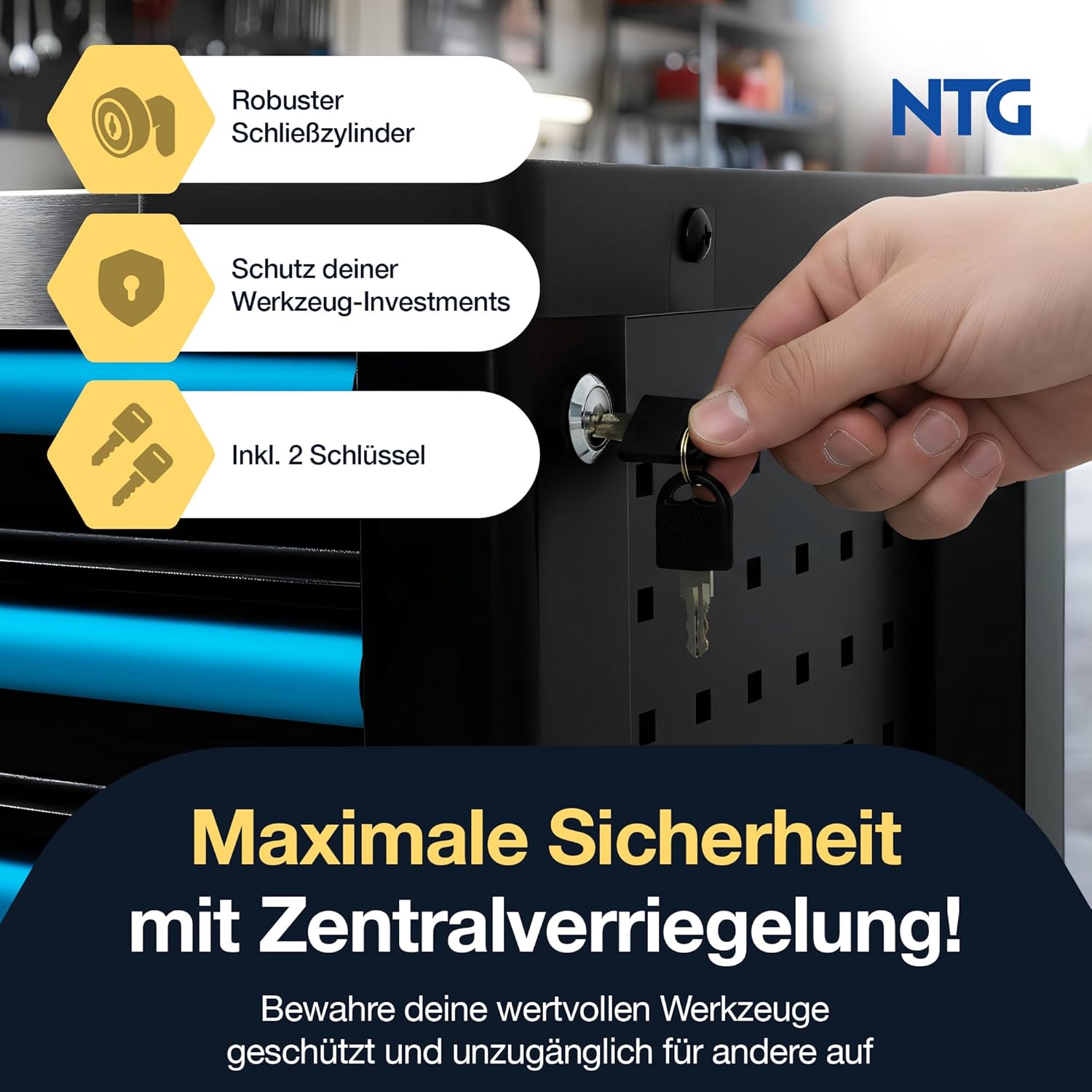 🚗 KFZ & Werkstatt – NTG Tool Trolley 7 Drawers Including 290 Pieces Tools - Workshop Trolley with Central Locking, Lockable, Mobile with Wheels - Professional Tool Box on Wheels for Workshop & Garage – Bild 5