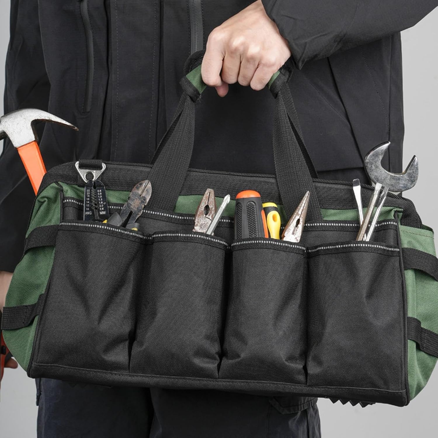🔥 Angebote & Aktionen – Werkzeugtasche - 16-Taschen Tragbare Tragetasche - Werkzeugkoffer mit Reißverschluss,Für Vater Mechaniker Klempner Werkstatt Bau Schraubendreher Schraubenschlüssel – Bild 9