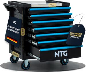 🚗 KFZ & Werkstatt – NTG Tool Trolley 7 Drawers Including 290 Pieces Tools - Workshop Trolley with Central Locking, Lockable, Mobile with Wheels - Professional Tool Box on Wheels for Workshop & Garage