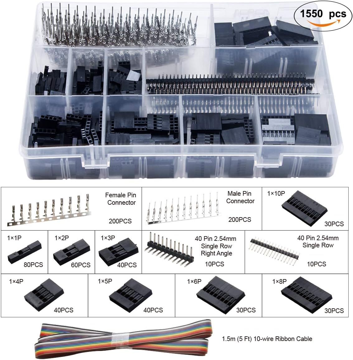 ⚡ Elektro & Technik – Preciva Crimpzange Dupont-Stecker-Set, 1550 x 2,54 mm Dupont-Stecker und Crimpstifte, 460 x 2,54 mm JST-XH JST-Stecker-Set, Crimpkontakte und Buchsengehäuse, Crimpzange für 0,1–1 mm² – Bild 4