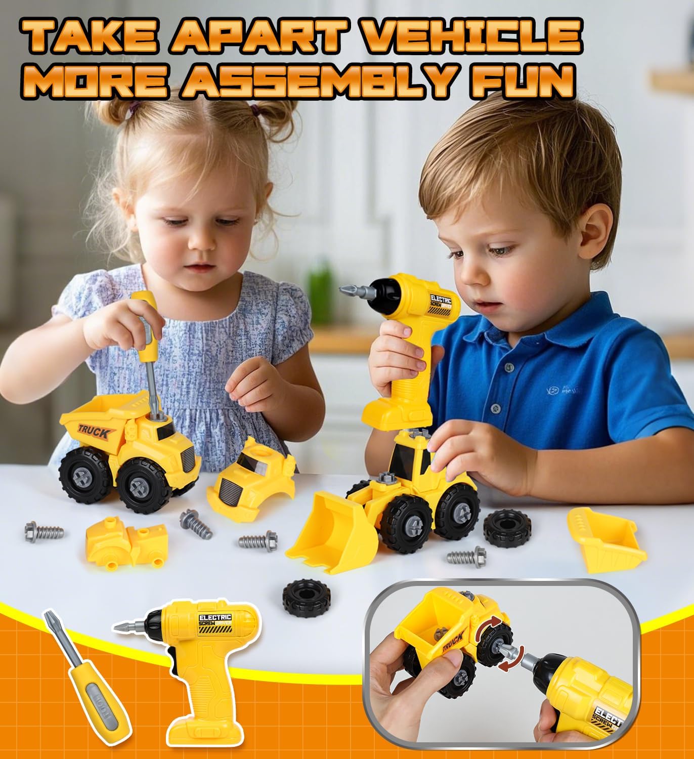 ⚒️ Bau & Montage – Lehoo Castle Werkbank Kinder, Kinder Werkzeug Set mit Bohrer und abnehmbarem Baufahrzeug, 2in1 Werkzeugkoffer und Werkzeugbank, STEM Lernspielzeug für Kinder ab 2 3 Jahren – Bild 4