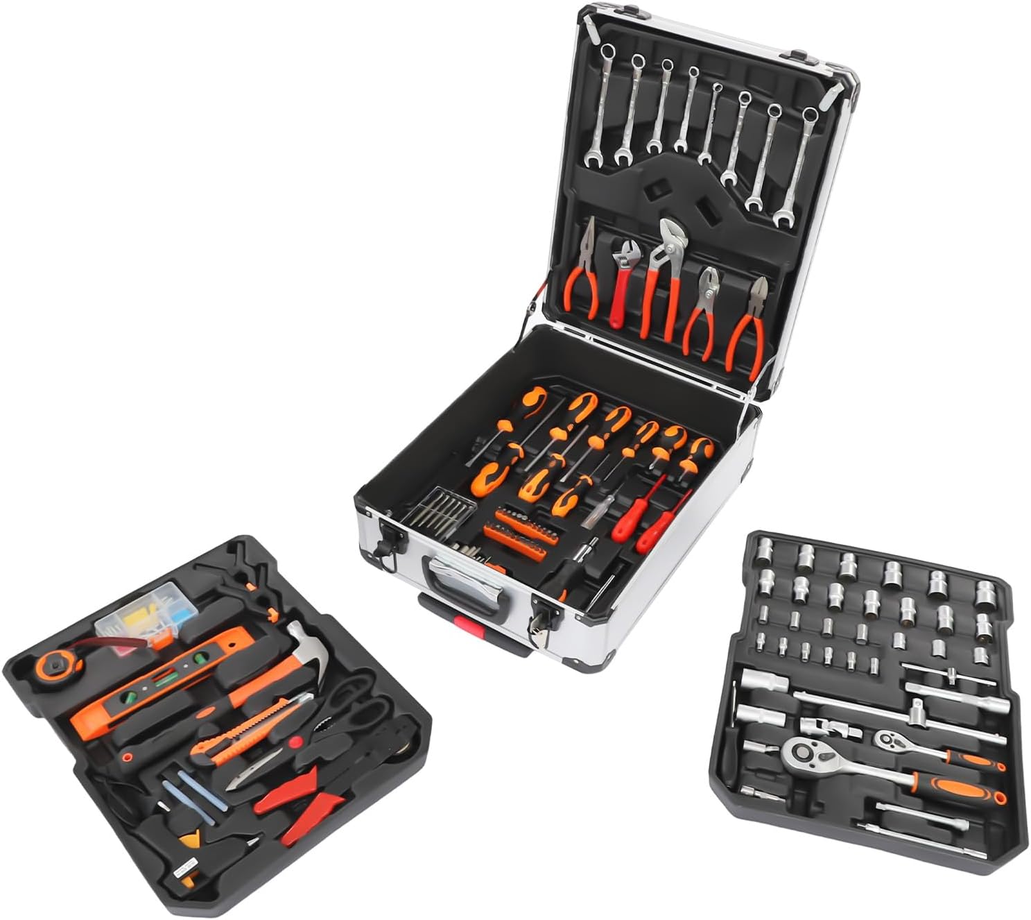 🔥 Angebote & Aktionen – Tool Box Filled 187-Piece Tool Set | Tools with Rubberised Handle | Lockable Workshop Case Equipped with Wrench, Hammer, Pliers, Screwdriver, Tool Box
