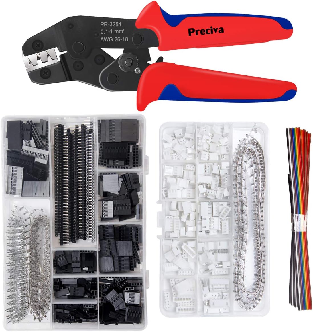⚡ Elektro & Technik – Preciva Crimpzange Dupont-Stecker-Set, 1550 x 2,54 mm Dupont-Stecker und Crimpstifte, 460 x 2,54 mm JST-XH JST-Stecker-Set, Crimpkontakte und Buchsengehäuse, Crimpzange für 0,1–1 mm²