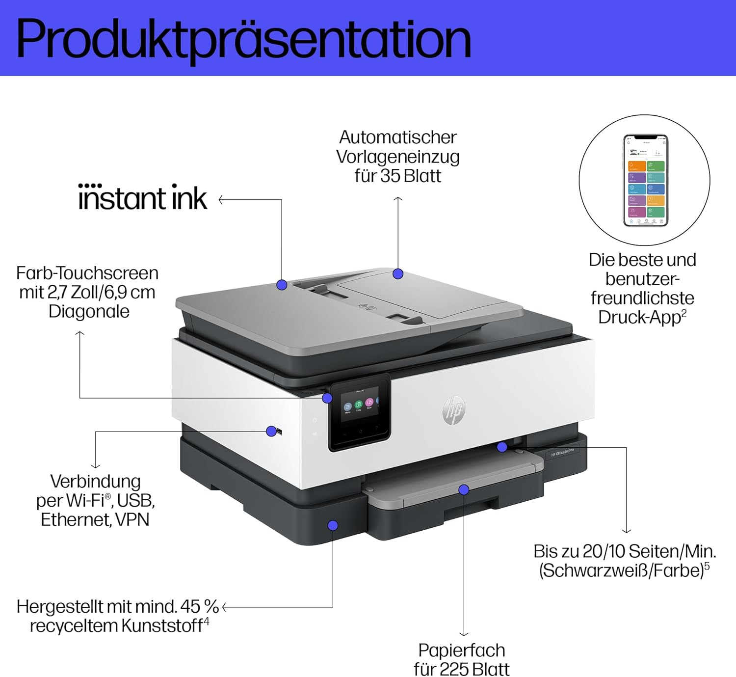 ⚒️ Bau & Montage – HP OfficeJet Pro 8122e Multifunktionsdrucker, 3 Monate kostenloses Drucken mit HP Instant Ink inklusive, HP+, Drucker, Scanner, Kopierer, Fax, WLAN, LAN, Duplex, HP ePrint, Airprint, Basalt – Bild 3