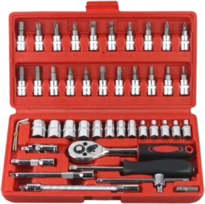 🚗 KFZ & Werkstatt – Car Tool Spanner Socket Wrench Ratchet Wrench Sleeve Wrench Sets Spanner Sets Car Repair DIY Tools Tool Case (Rood)