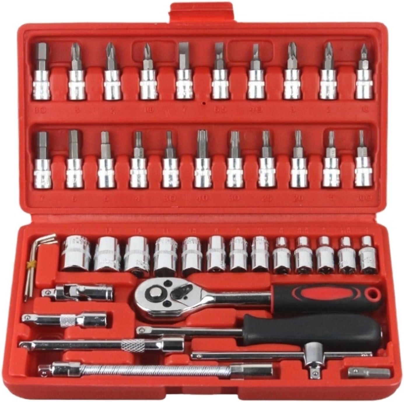 🚗 KFZ & Werkstatt – Car Tool Spanner Socket Wrench Ratchet Wrench Sleeve Wrench Sets Spanner Sets Car Repair DIY Tools Tool Case (Rood)