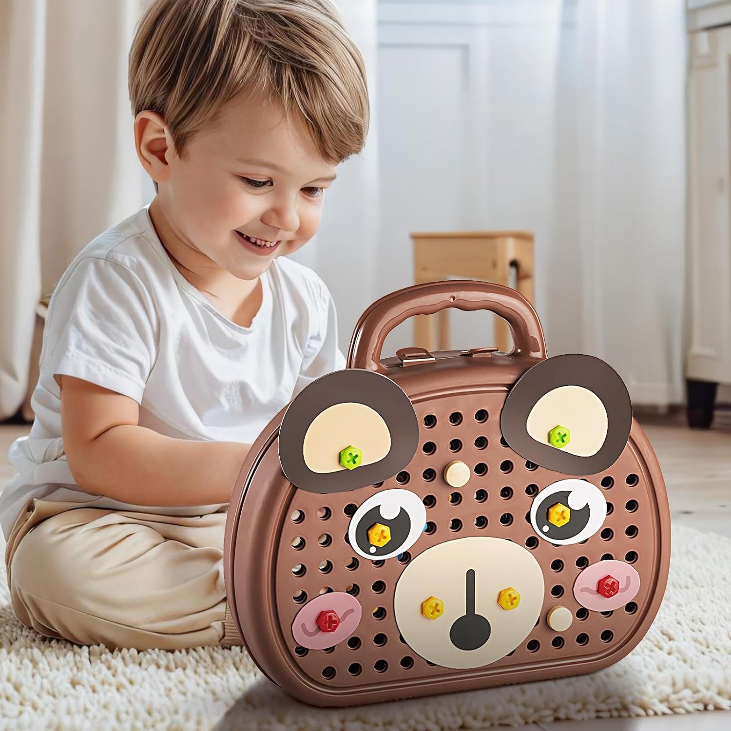 ⚡ Elektro & Technik – Kinder-Werkzeugset, Schrauben-Werkzeugkasten für Kinder mit elektrischer Bohrmaschine, pädagogisches Spielset zum Aufbau der Feinmotorik für Kinder im Vorschulalter und Kleinkinder ab 3 Jahren – Bild 5