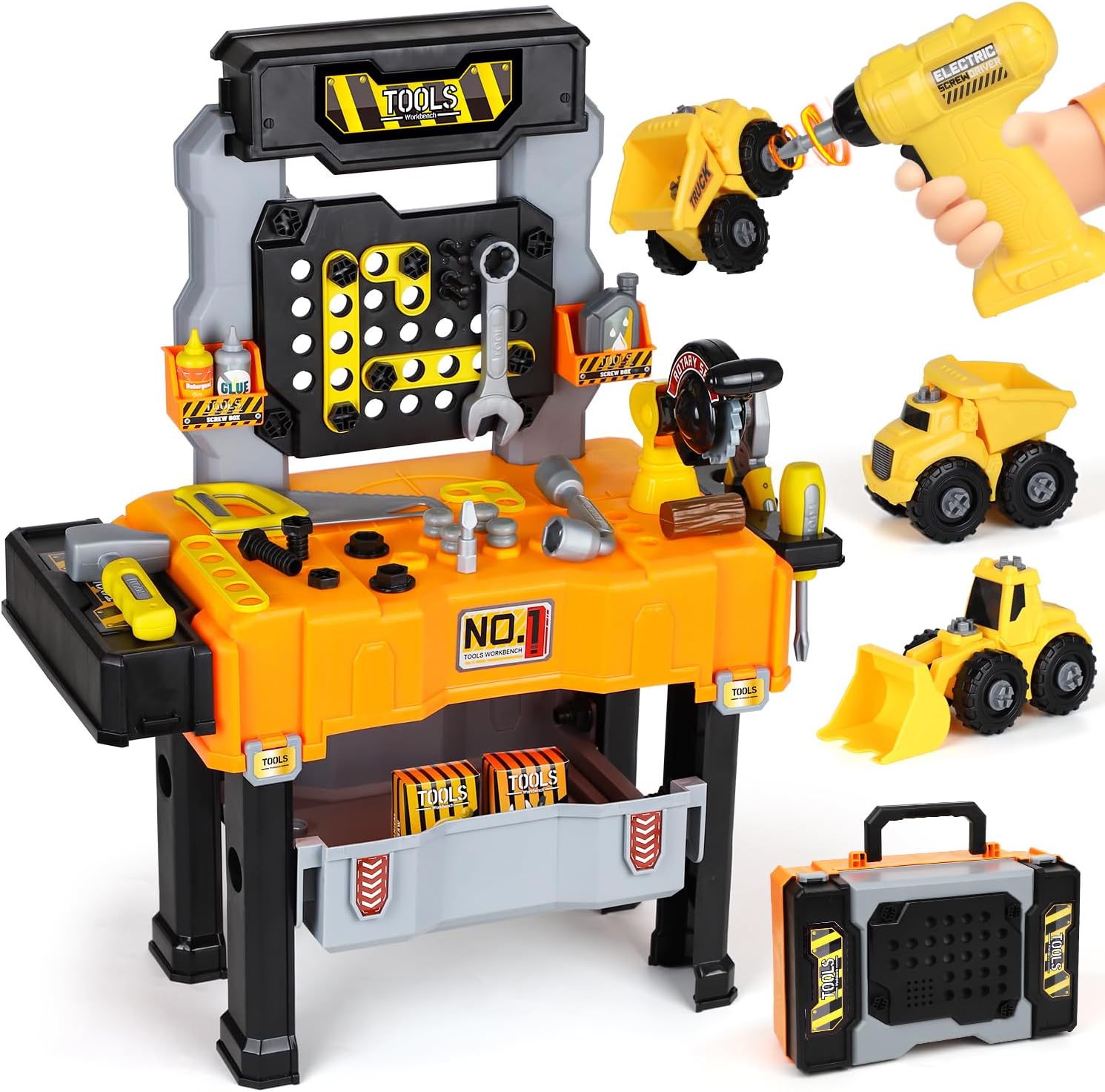 ⚒️ Bau & Montage – Lehoo Castle Werkbank Kinder, Kinder Werkzeug Set mit Bohrer und abnehmbarem Baufahrzeug, 2in1 Werkzeugkoffer und Werkzeugbank, STEM Lernspielzeug für Kinder ab 2 3 Jahren